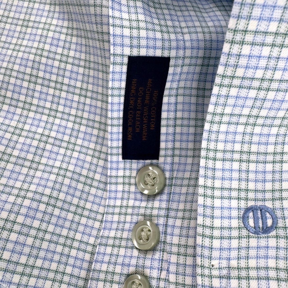 David Donahue Button Dress Shirt Sz 17 34/35 Blue Green Reg Fit Tattersall Check - Picture 10 of 10